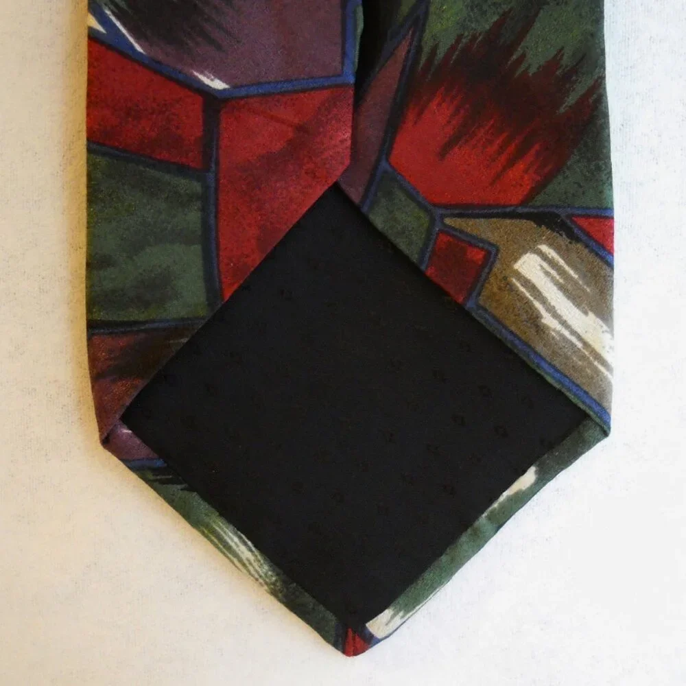 Bugatti Neck Tie Multi Color 100% Italian Silk Abstract Green Red Purple Men's